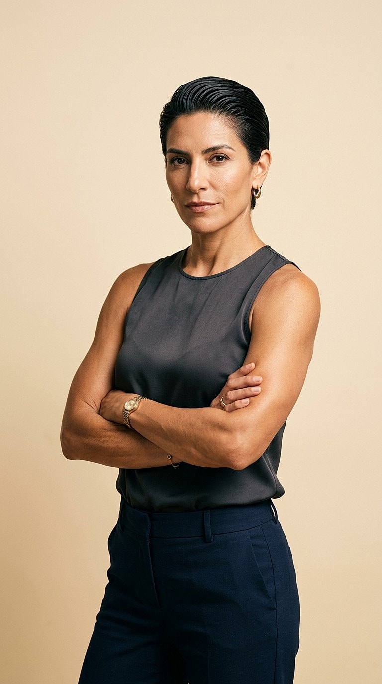 Confident professional woman with arms crossed.