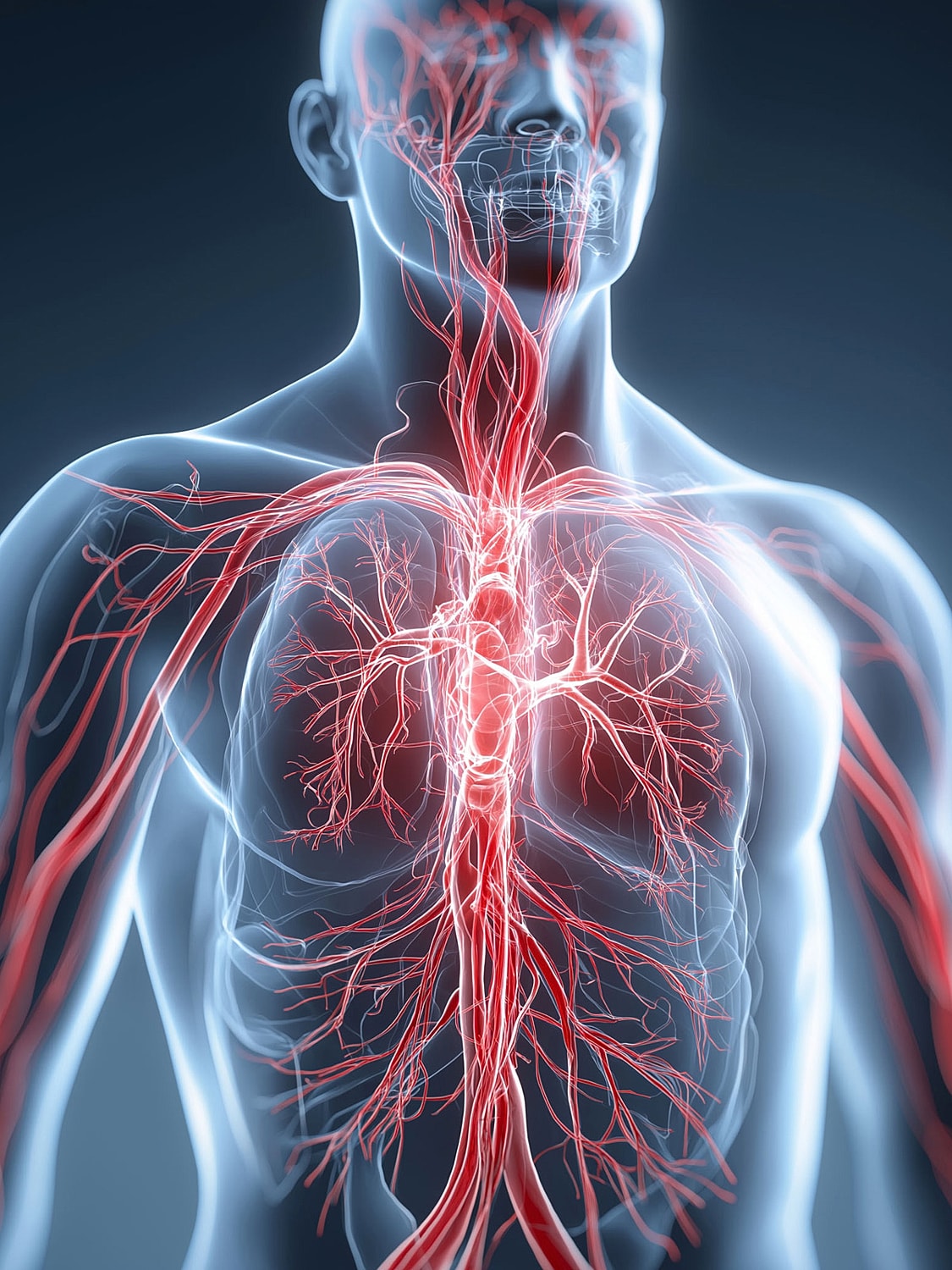 Illustration of human circulatory system anatomy.