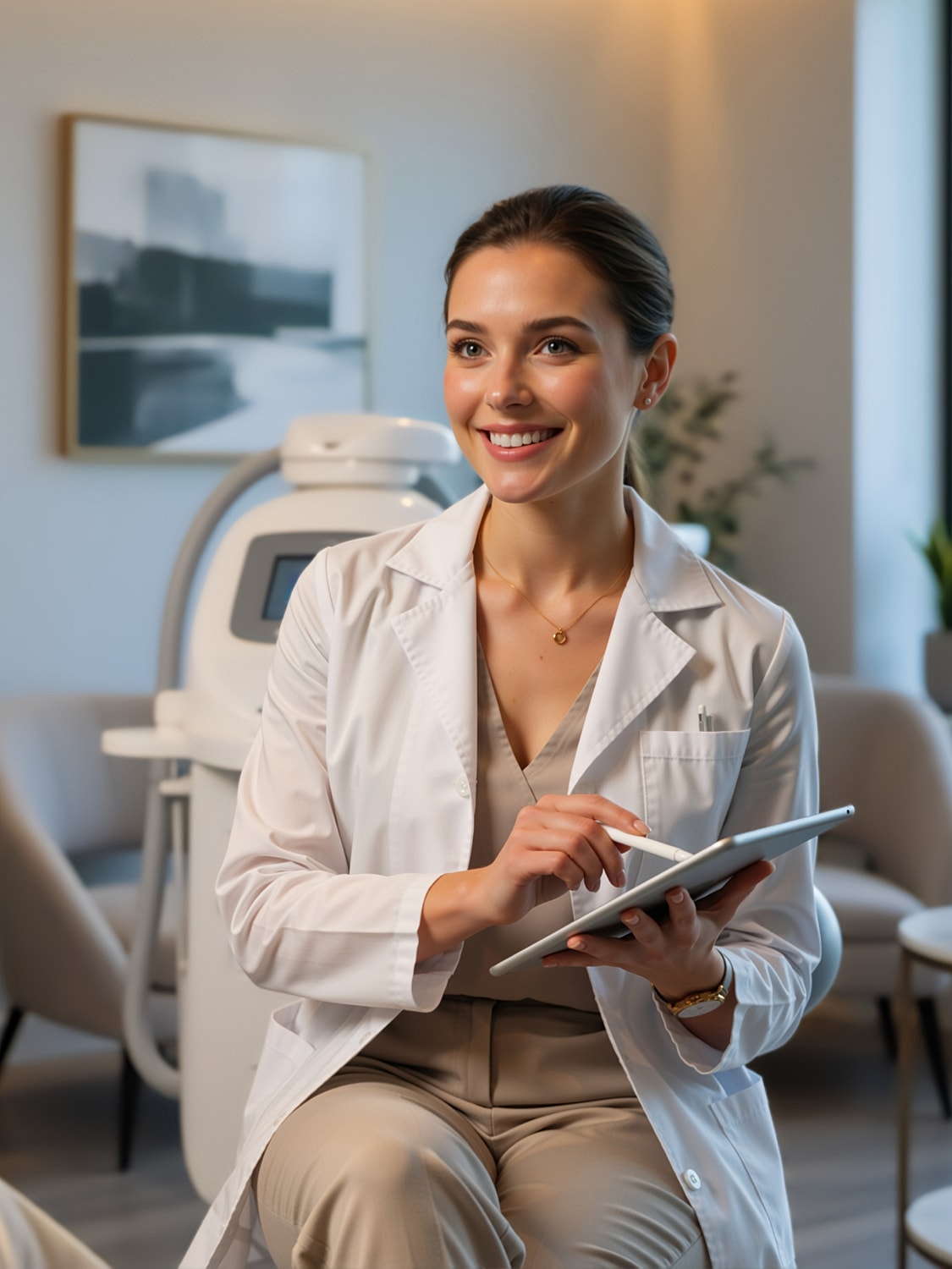 Smiling professional in a medical office setting.
