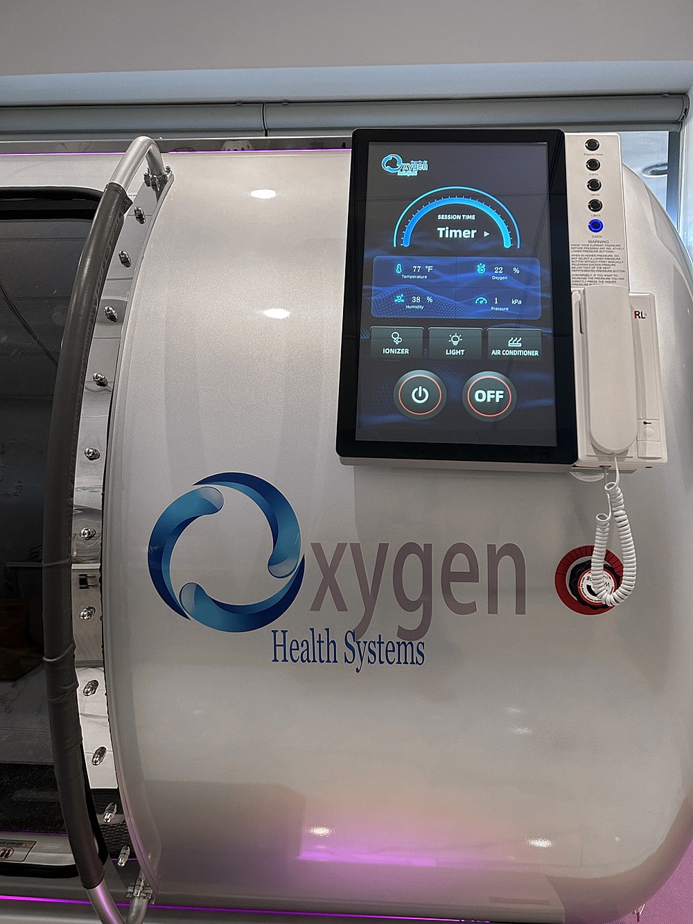 Hyperbaric oxygen therapy chamber control panel display