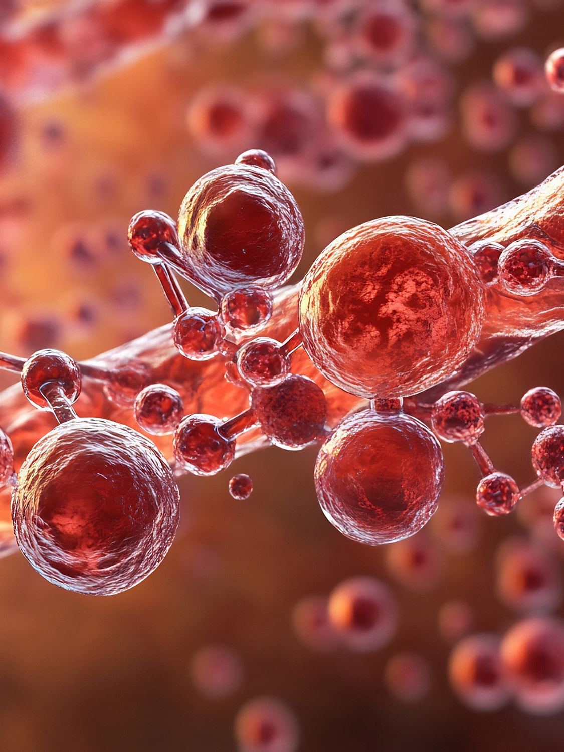 Red cells and molecules in abstract background.