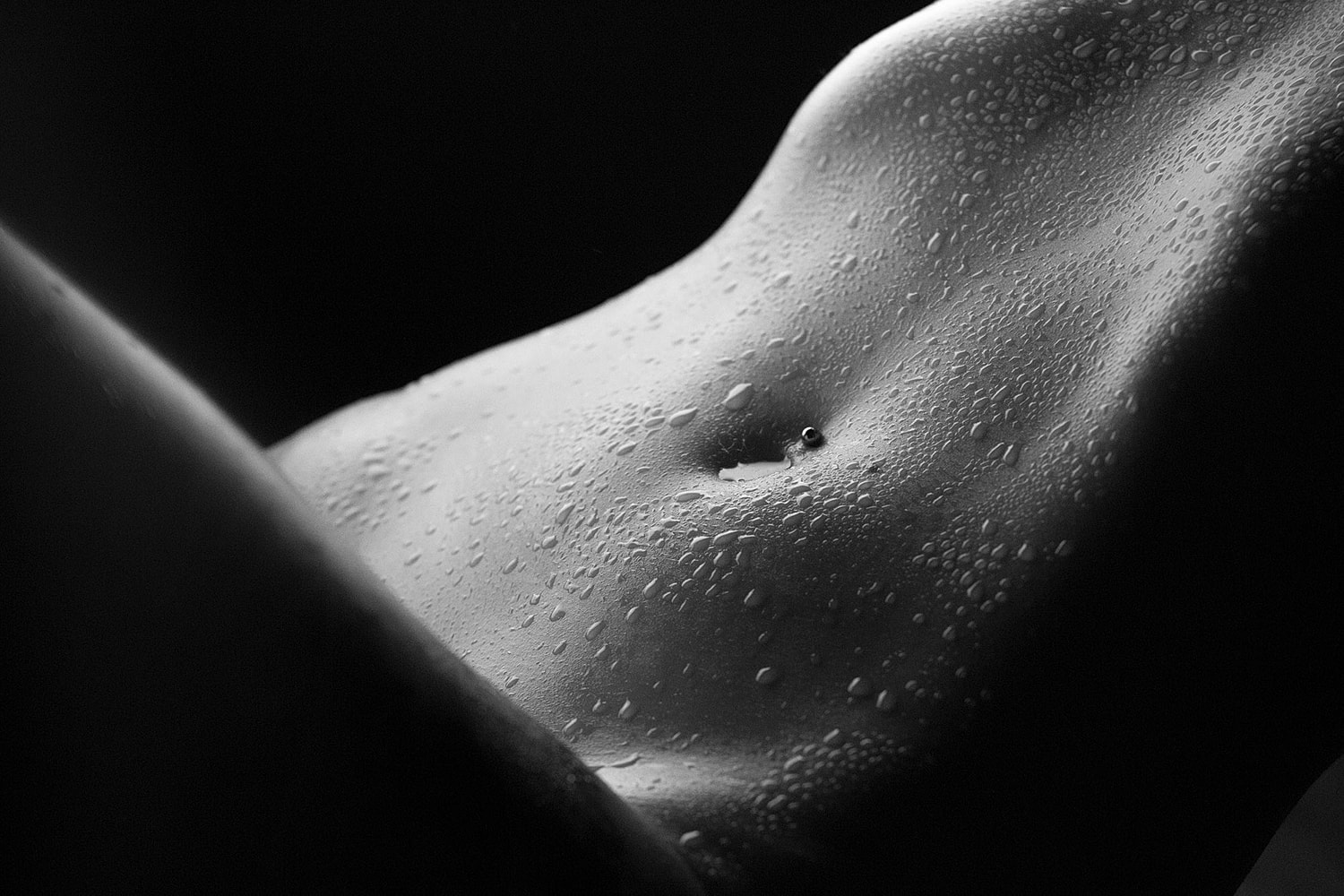 Close-up of a wet, bare abdomen.