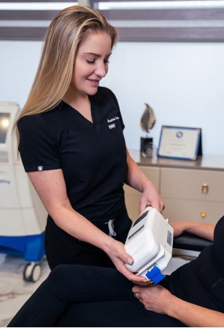 Medical professional performing a treatment procedure.