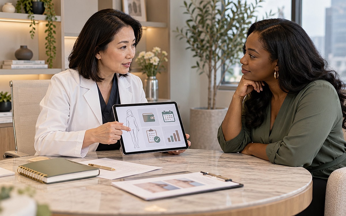 Doctor discussing health information with patient.