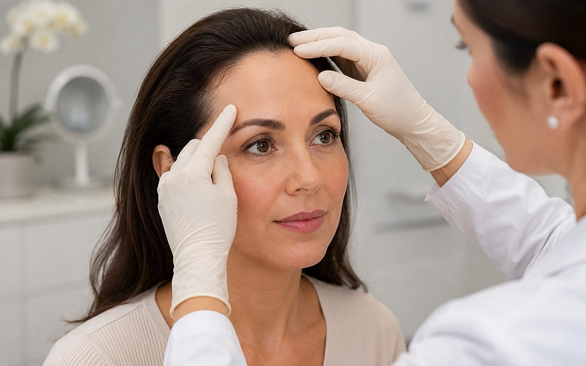 doctor looking at a patient forehead