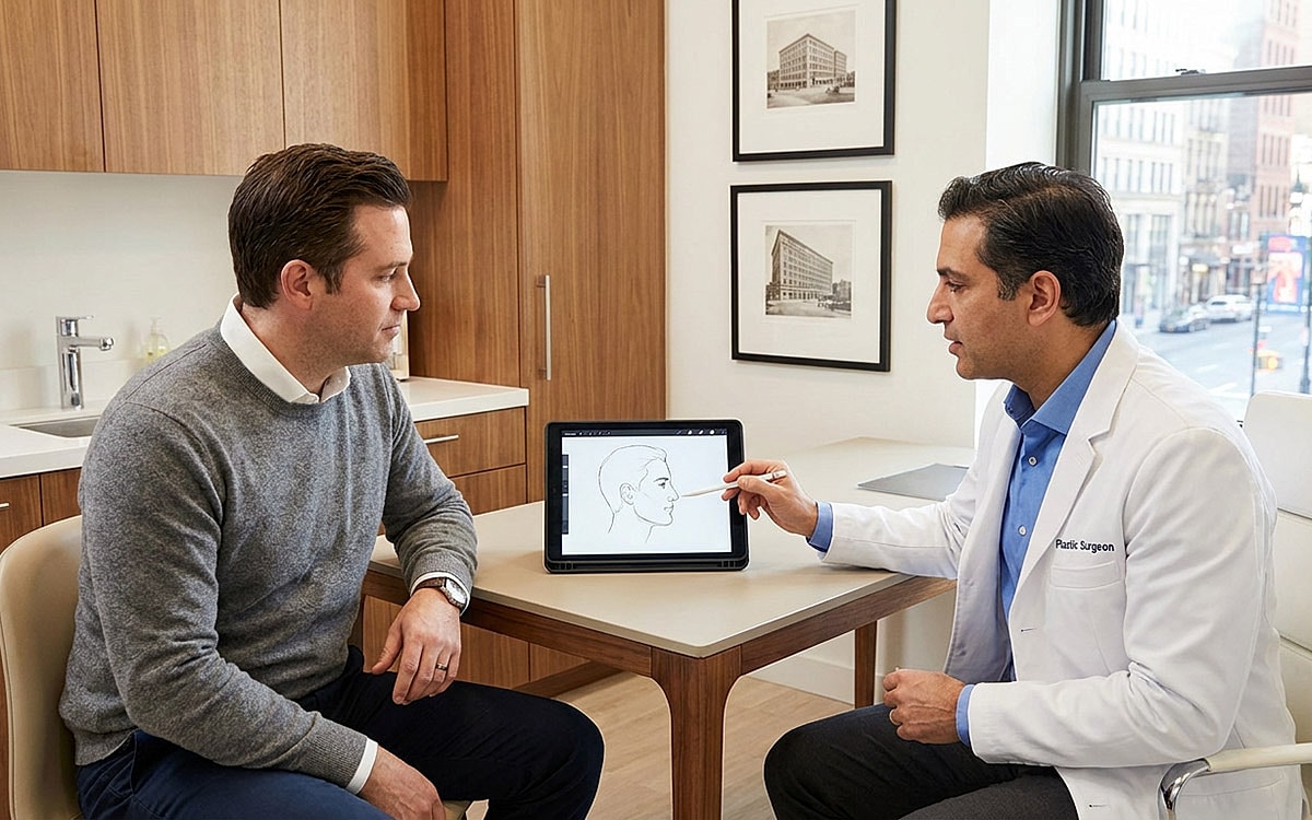 Patient consultation with a plastic surgeon.