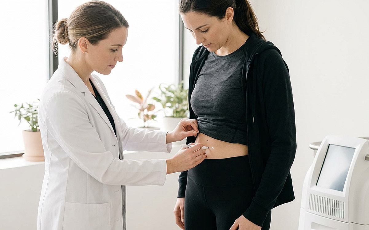 Medical professional administering treatment to patient.