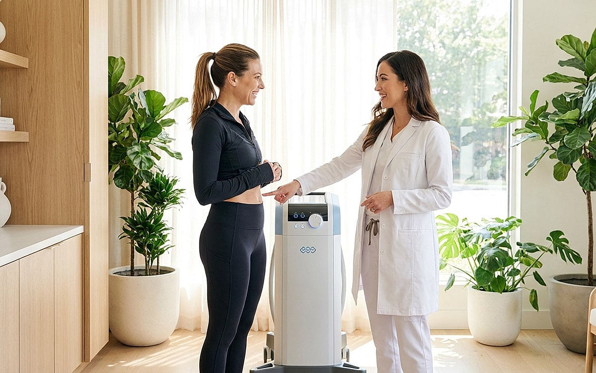 Consultation between a doctor and patient indoors.