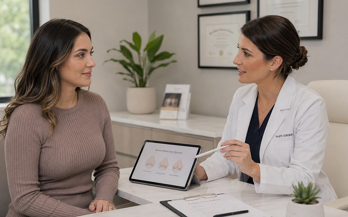 Consultation about breast reduction options.